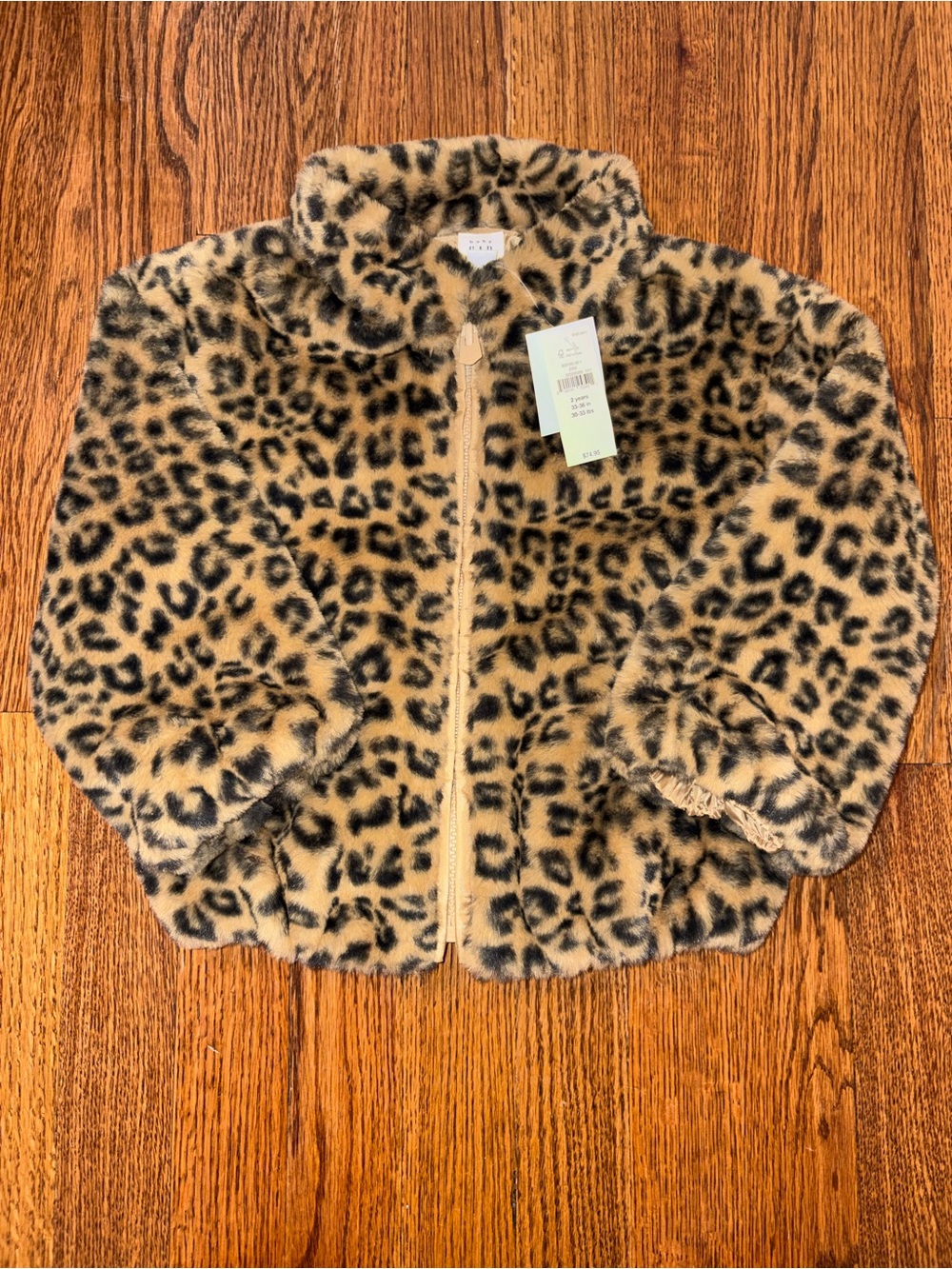NWT Gap Kids Leopard Print Faux Fur Jacket - Beige 2T
